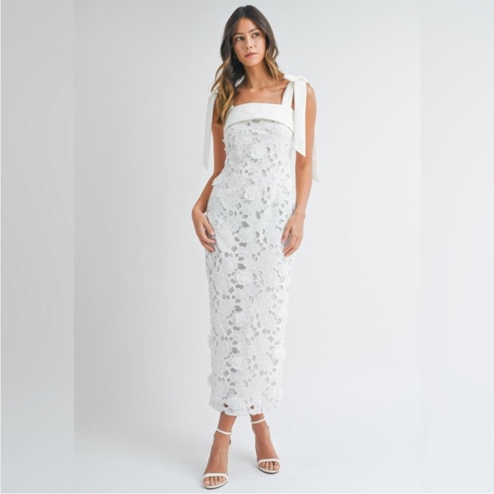 Petal & pup floral lace bow tie strap midi worn once for bridal shower!